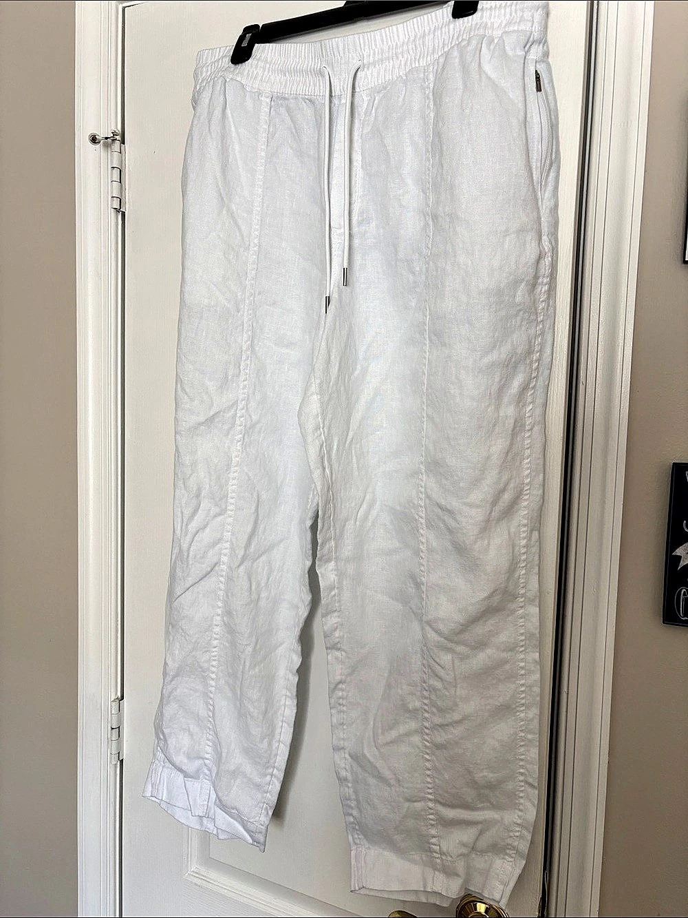 Athleta Cabo Linen Jogger Pants in White XL